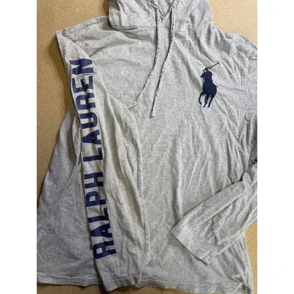 Ralph Lauren Mens Grey Long Sleeve Hoodie Polo Player Flag 1967 Logo Size L - Picture 3 of 8